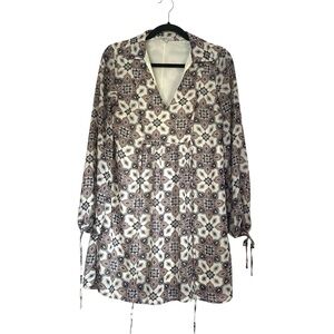 Y2K Charlotte‎ Russe Babydoll Mini Dress Balloon Sleeves Geometric Boho Size S